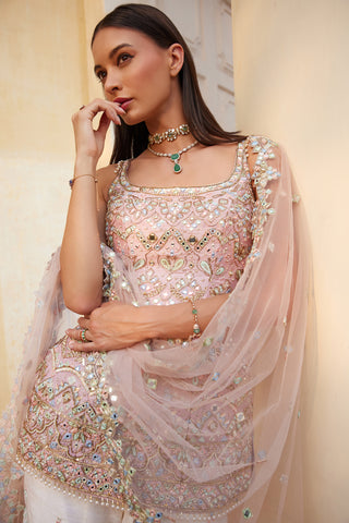 Ivory And Rosepink Mirror Gharara Set by Tamanna Punjabi Kapoor available on Indiaspopup.com