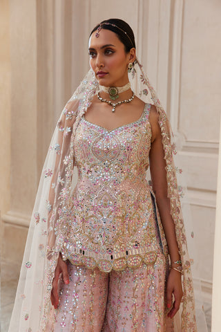 Pink Rawsilk Mirror Sharara Set by Tamanna Punjabi Kapoor available on Indiaspopup.com