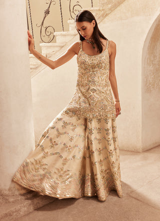 Ivory Chevron Mirror Sharara Set by Tamanna Punjabi Kapoor available on Indiaspopup.com