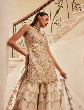 Ivory Chevron Mirror Sharara Set by Tamanna Punjabi Kapoor available on Indiaspopup.com