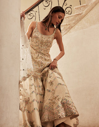 Ivory Chevron Mirror Sharara Set by Tamanna Punjabi Kapoor available on Indiaspopup.com