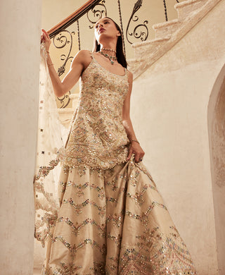 Ivory Chevron Mirror Sharara Set by Tamanna Punjabi Kapoor available on Indiaspopup.com