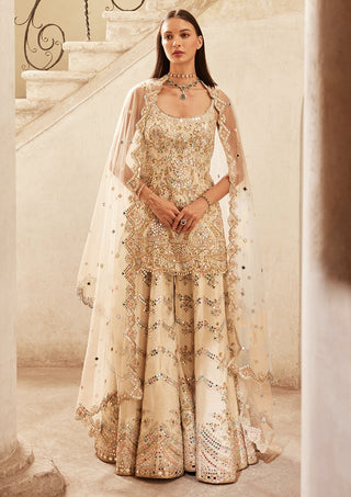 Ivory Chevron Mirror Sharara Set by Tamanna Punjabi Kapoor available on Indiaspopup.com