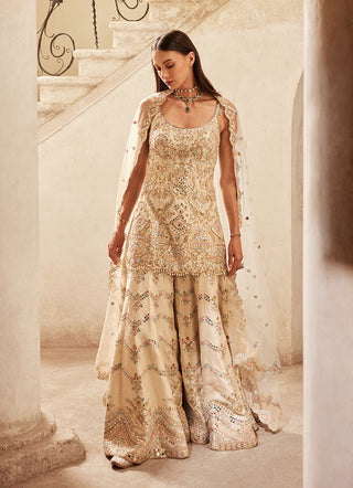 Ivory Chevron Mirror Sharara Set by Tamanna Punjabi Kapoor available on Indiaspopup.com