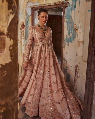 Tamanna Punjabi Kapoor-Peach Georgette Floor Length Anarkali Set-INDIASPOPUP.COM