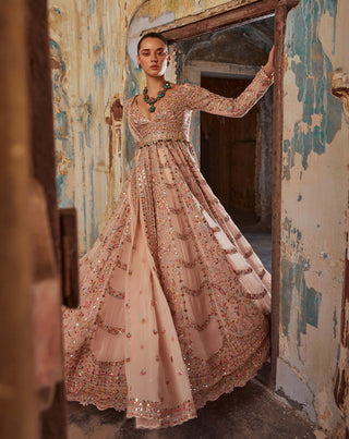 Tamanna Punjabi Kapoor-Peach Georgette Floor Length Anarkali Set-INDIASPOPUP.COM