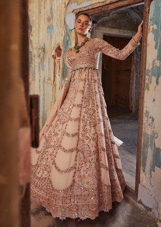 Tamanna Punjabi Kapoor-Peach Georgette Floor Length Anarkali Set-INDIASPOPUP.COM