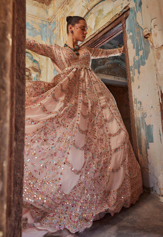 Tamanna Punjabi Kapoor-Peach Georgette Floor Length Anarkali Set-INDIASPOPUP.COM