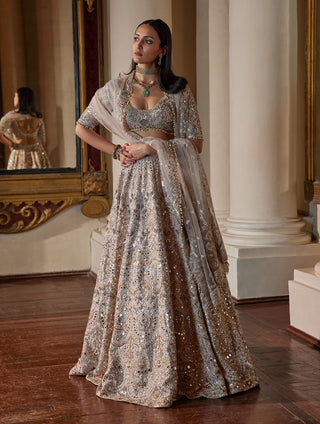 Dusky Rose Mirror Lehenga Set by Tamanna Punjabi Kapoor available on Indiaspopup.com