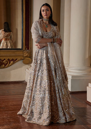 Dusky Rose Mirror Lehenga Set by Tamanna Punjabi Kapoor available on Indiaspopup.com