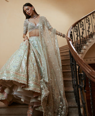 Ivory Multi Embroidered Lehenga Set by Tamanna Punjabi Kapoor available on Indiaspopup.com