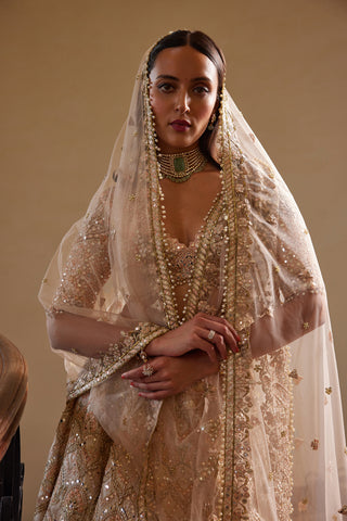 Peach Self Embroidered Mirror Lehenga Set by Tamanna Punjabi Kapoor available on Indiaspopup.com