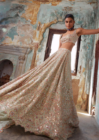 Tamanna Punjabi Kapoor-Light Green Georgette Lehenga Set-INDIASPOPUP.COM