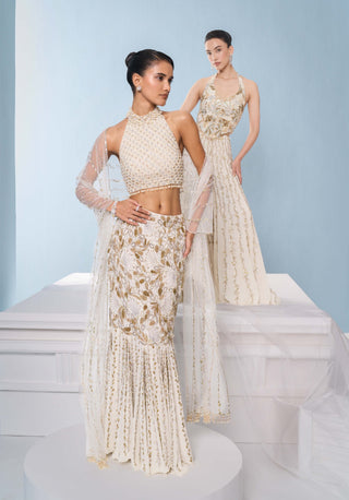 Ivory georgette fit and flare lehenga set