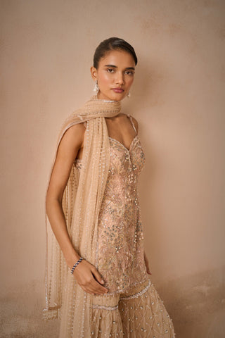 Biscuit brown tulle strappy gharara set
