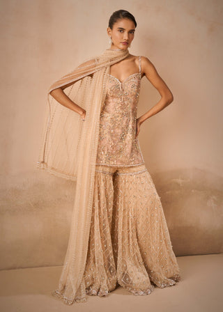 Biscuit brown tulle strappy gharara set