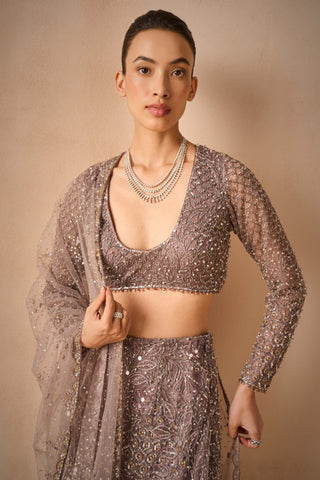 Lilac tulle straight slit skirt set