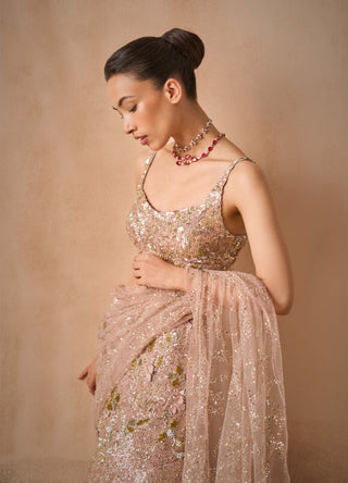 Rose pink georgette sparkle drape lehenga set