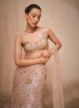 Rose pink georgette sparkle drape lehenga set