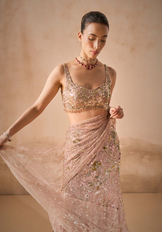 Rose pink georgette sparkle drape lehenga set
