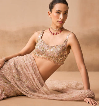 Rose pink georgette sparkle drape lehenga set