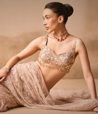 Rose pink georgette sparkle drape lehenga set