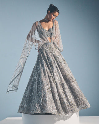Gray tulle lehenga set