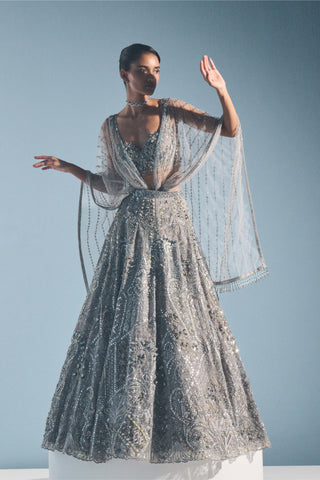 Gray tulle lehenga set