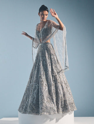 Gray tulle lehenga set