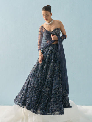 Navy blue tulle lehenga set