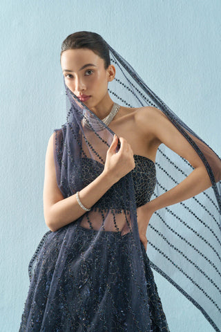 Navy blue tulle lehenga set