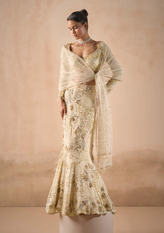 Ivory georgette fit and flare lehenga set