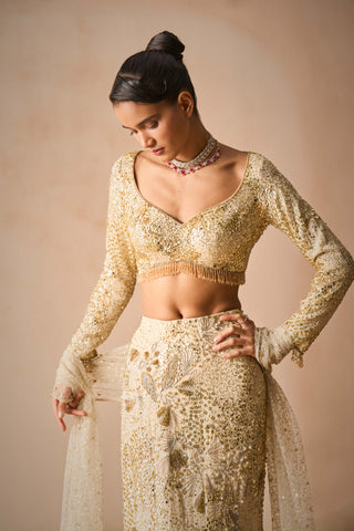 Ivory georgette fit and flare lehenga set