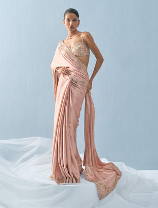 Nude pink satin sari set