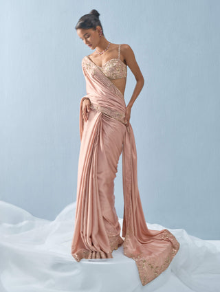 Nude pink satin sari set