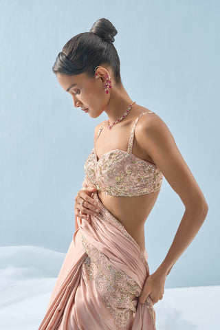 Nude pink satin sari set