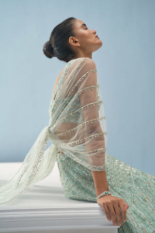 Aqua blue tulle lehenga set