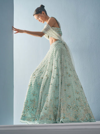 Aqua blue tulle lehenga set