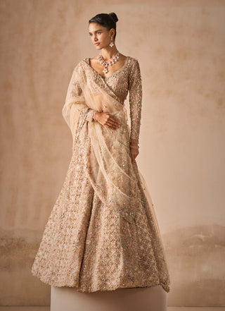 Beige nude tulle lehenga set
