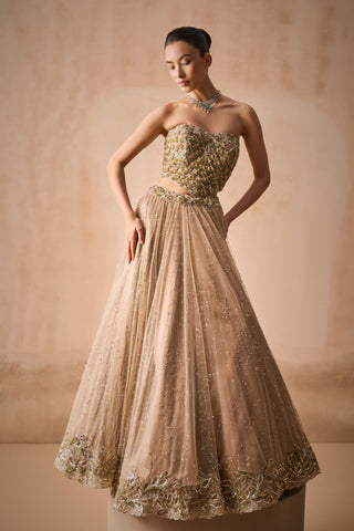 Biscuit brown lehenga and corset set