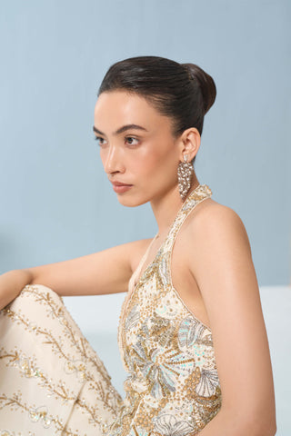 Ivory georgette high waist sharara and corset