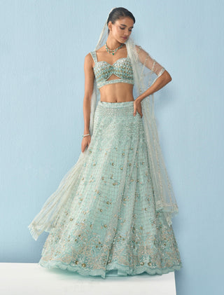 Aqua blue tulle lehenga set