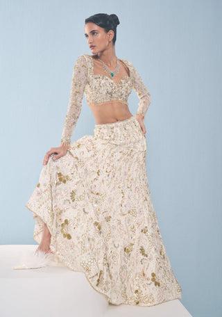 Ivory georgette fitted lehenga set