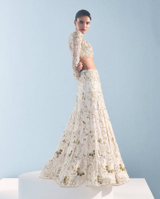 Ivory georgette fitted lehenga set