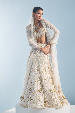Ivory georgette fitted lehenga set