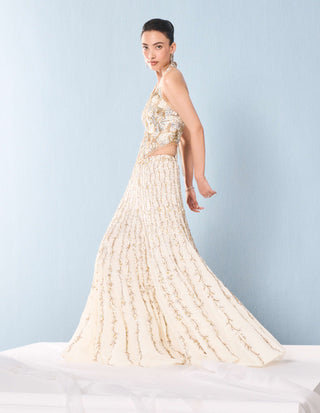 Ivory georgette high waist sharara and corset