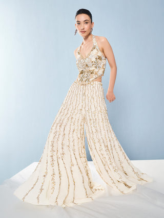 Ivory georgette high waist sharara and corset