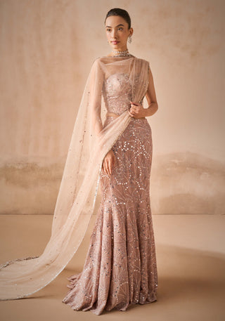 Mauve pink georgette fit and flare lehenga set