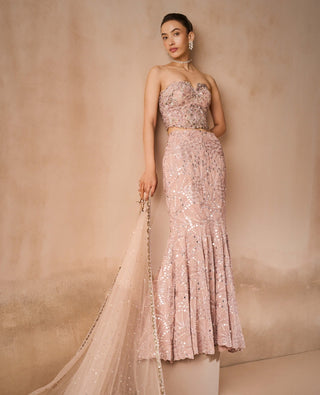 Mauve pink georgette fit and flare lehenga set