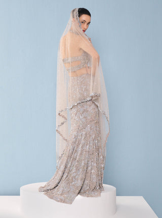 Gray tulle fit and flare lehenga set